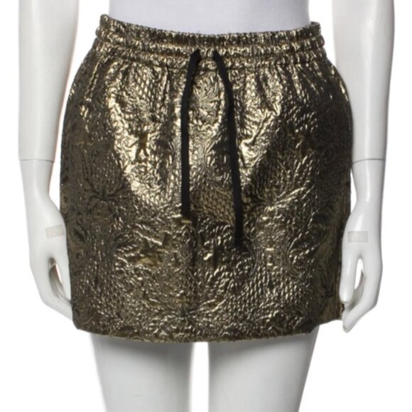 Zadig & Voltaire Gold Metallic Jacquard Lamé Mini Skirt, Size 38FR, US 6/Medium - Picture 1 of 13
